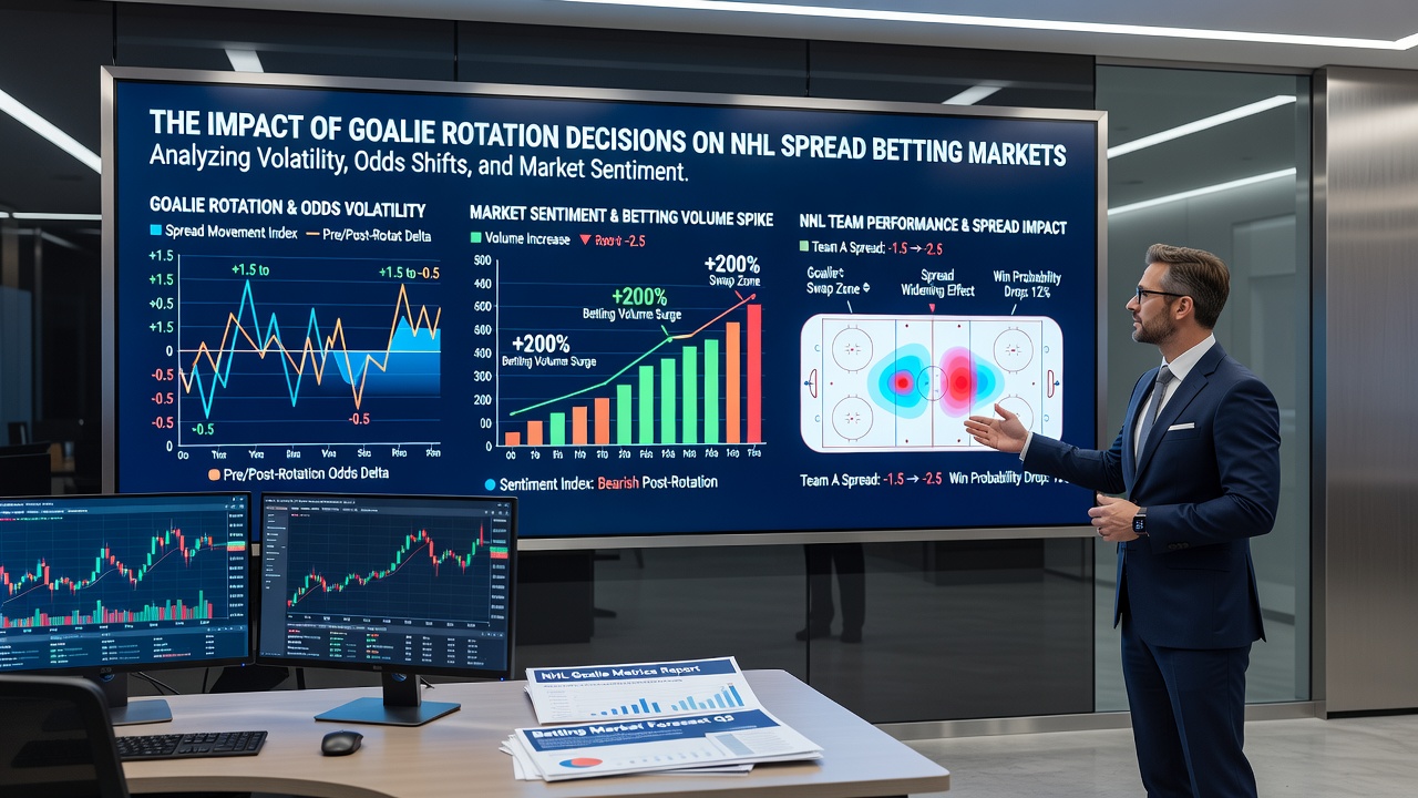 Betting market graph showing line movement after NHL goalie rotation announcement